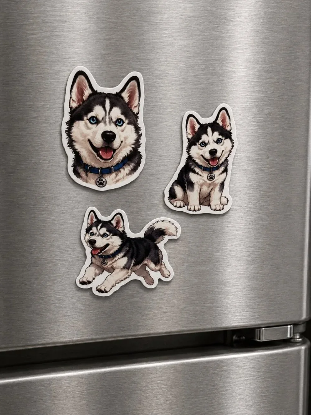 3 Flexible Dog Magnets Siberian Husky Puppy Refrigerator Fridge Decor Set